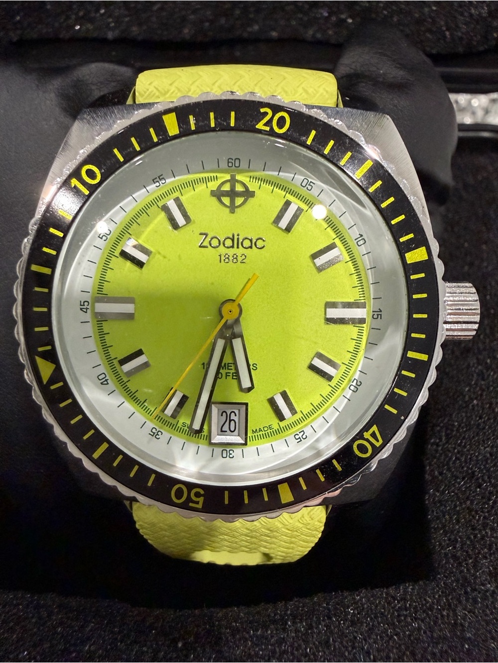 Zodiac Yellow Dial Dive Watch with Black Bezel
